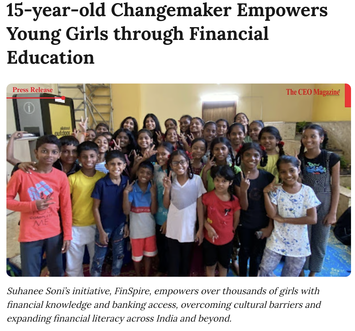 15-year-old Changemaker Empowers Young Girls through Financial Education — The CEO Magazine